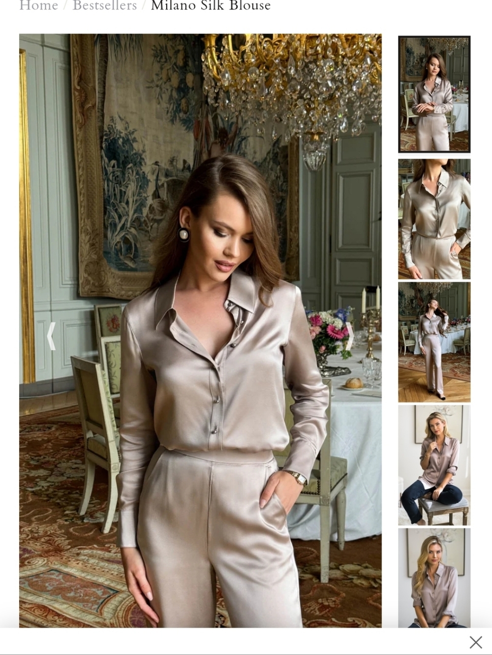 Ravella 100%silk Taupe Button-Up Blouse